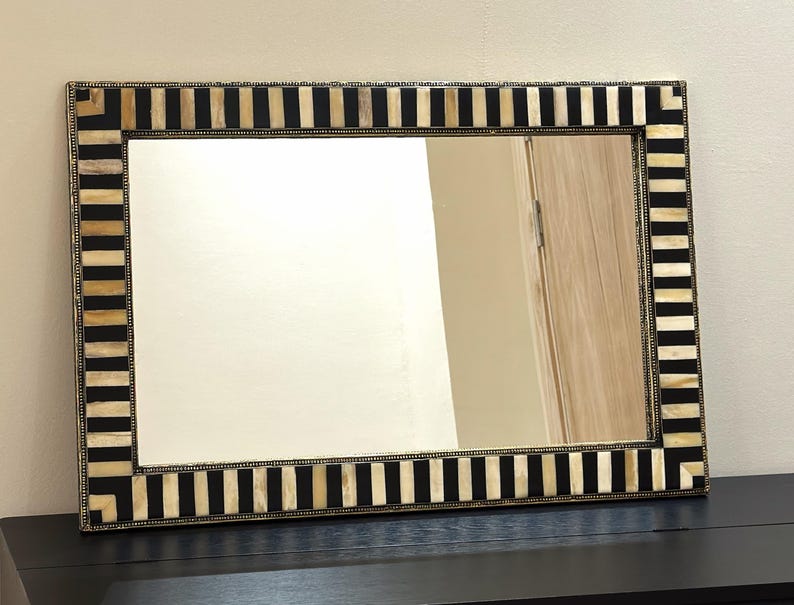 Large Decorative Bone Mirror Frame Golden Brass luxury Home Decor image 14