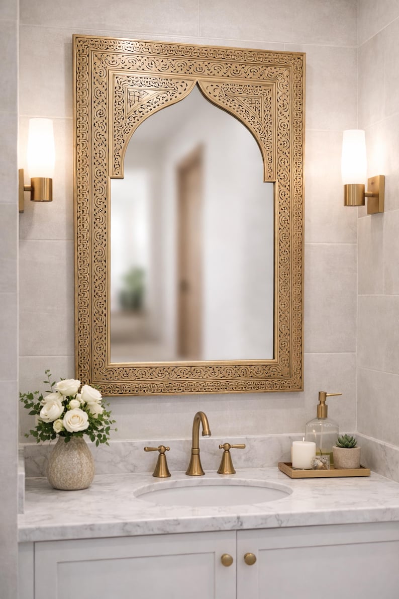 Full length mirror frame ,Large Moroccan Mirror, Gold Wall Decor, floor Mirror image 18
