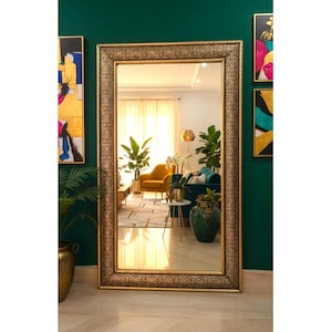 Moroccan Full length Mirror Frame scrying Mirror extra large Frame Floor mirror Wall Tall Full length mirror Gold framed  Rustic Mirror