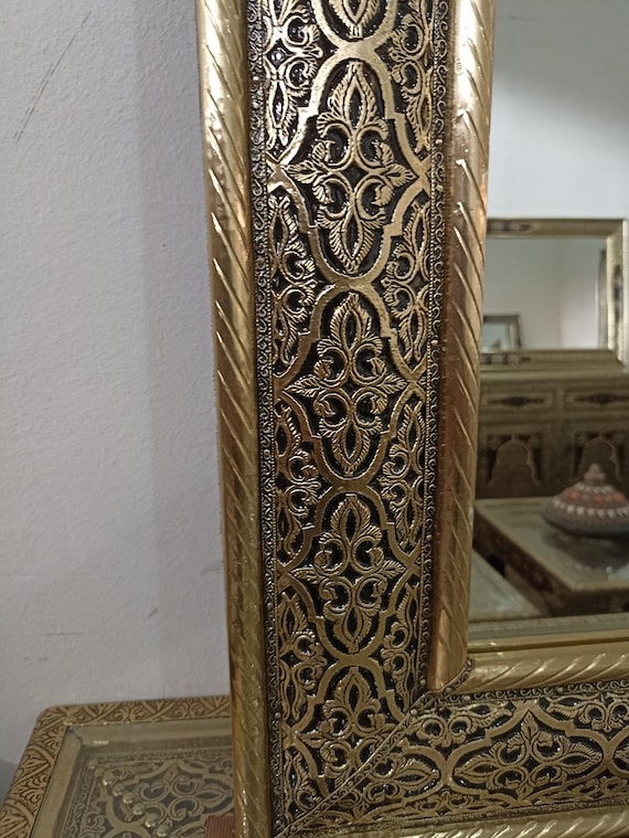 Large Ornate Gold Brass Moroccan Mirror, Wall Decor for Home