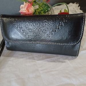 Monedero, tarjetero, piel auténtica de mujer, brillante, compartimentos, cierre de cremallera, 19,5x11 cm, cartera marroquí