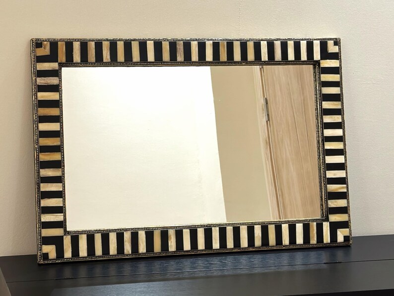Large Decorative Bone Mirror Frame Golden Brass luxury Home Decor image 9