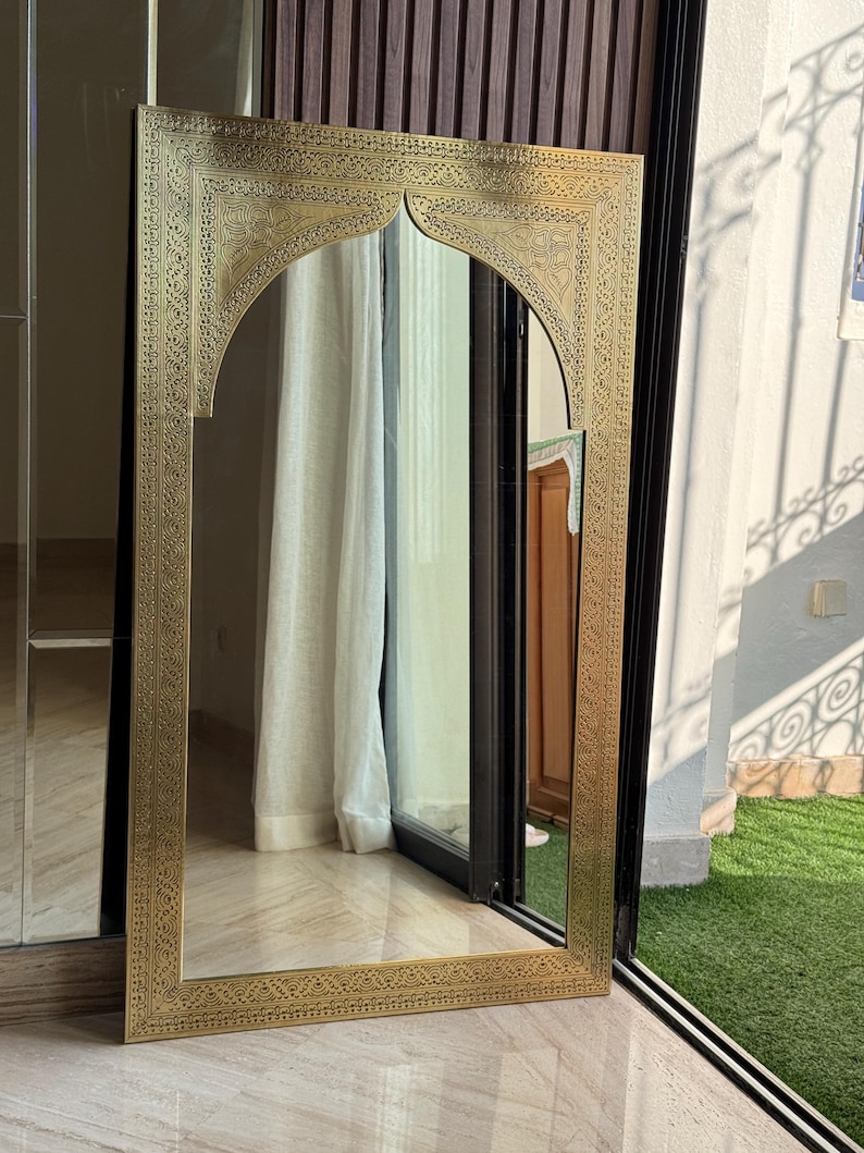 Full length mirror frame ,Large Moroccan Mirror, Gold Wall Decor, floor Mirror image 8