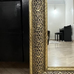 Large Ornate Gold Brass Moroccan Mirror, Wall Decor for Home image 9