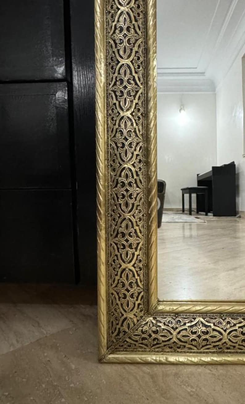 Large Ornate Gold Brass Moroccan Mirror, Wall Decor for Home image 9