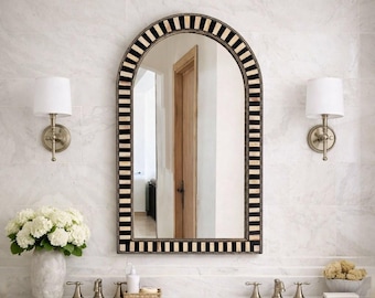 Moroccan Bone Inlay Mirror Frame Arched Wall Decor for Bathroom Living Room