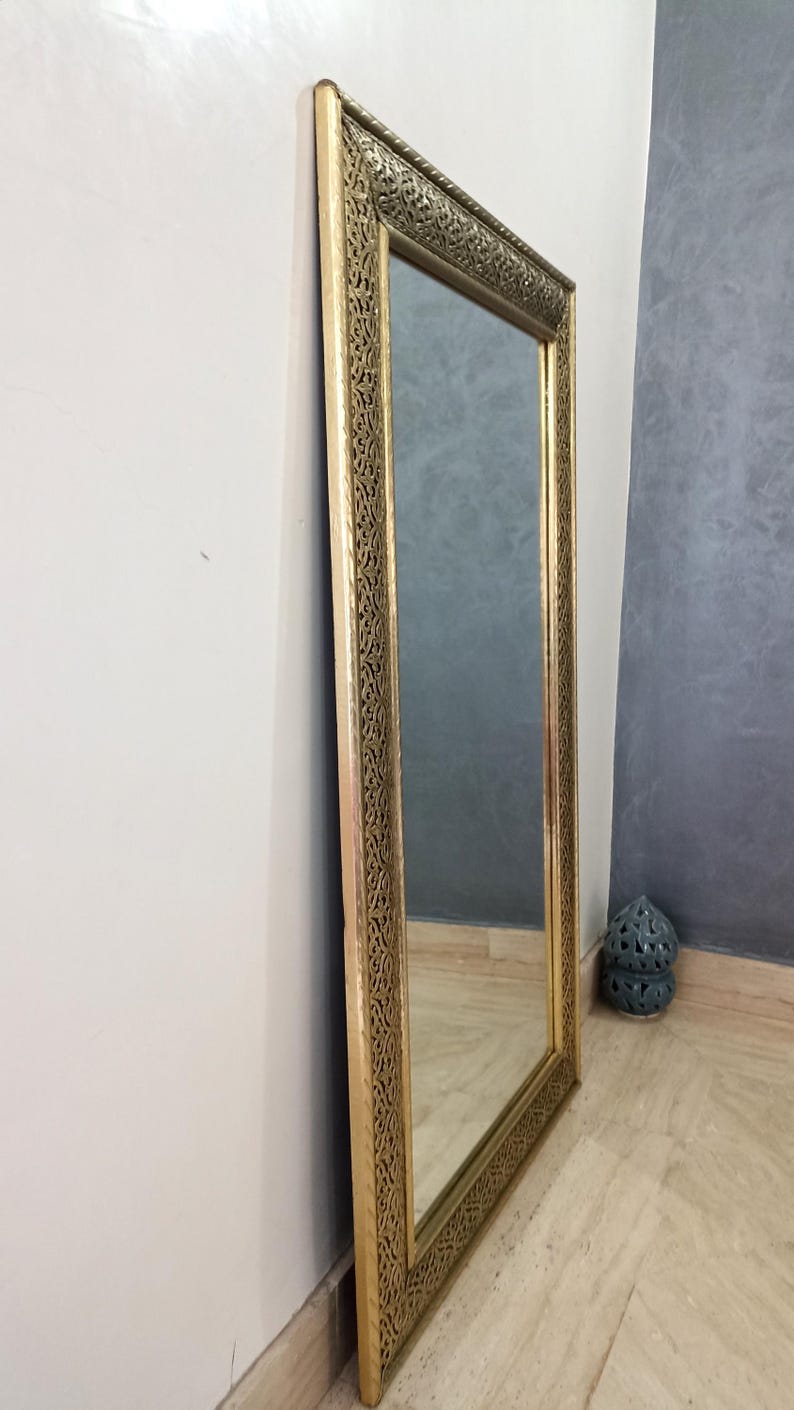 Large Ornate Gold Brass Moroccan Mirror, Wall Decor for Home image 13
