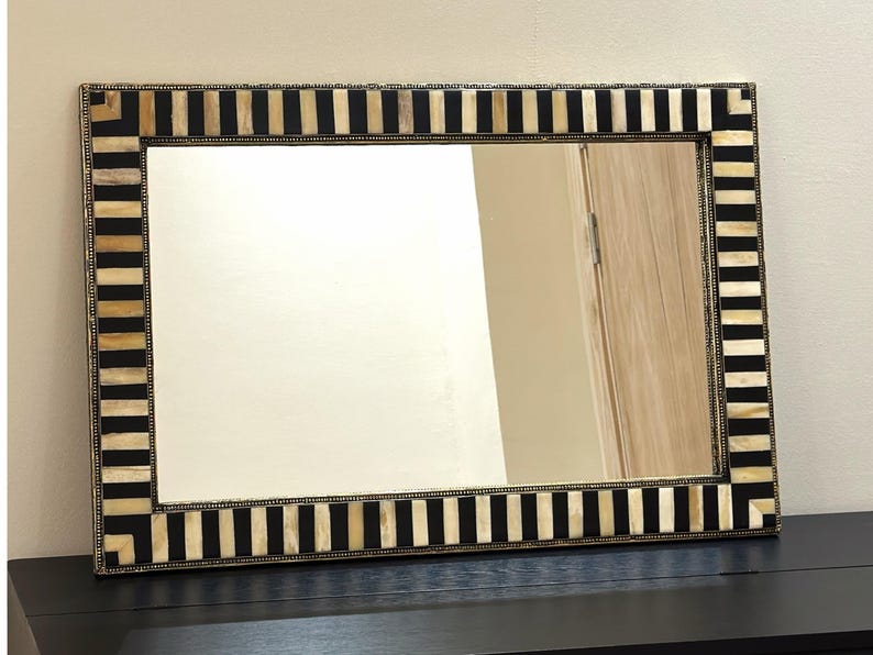 Large Decorative Bone Mirror Frame Golden Brass luxury Home Decor image 12