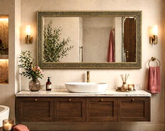 Handcrafted Moroccan Floor Mirror, Gold Framed, Tall Wall Decor