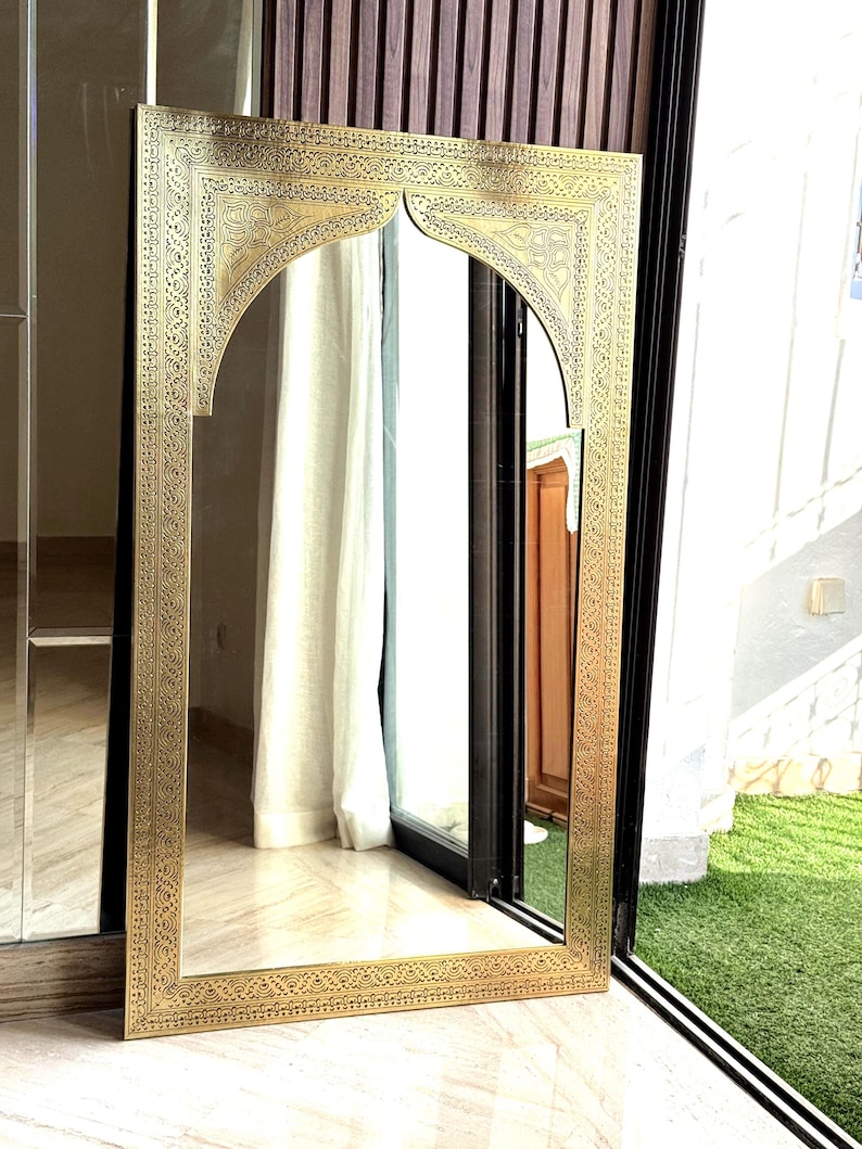 Full length mirror frame ,Large Moroccan Mirror, Gold Wall Decor, floor Mirror image 9