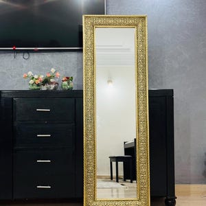 Large Ornate Gold Brass Moroccan Mirror, Wall Decor for Home image 7