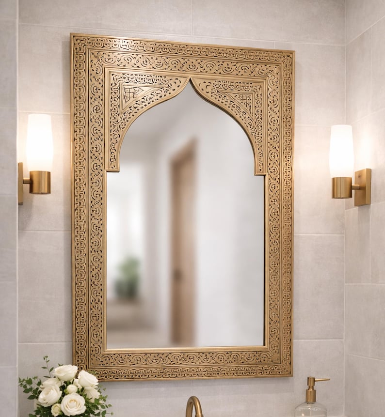 Full length mirror frame ,Large Moroccan Mirror, Gold Wall Decor, floor Mirror image 2
