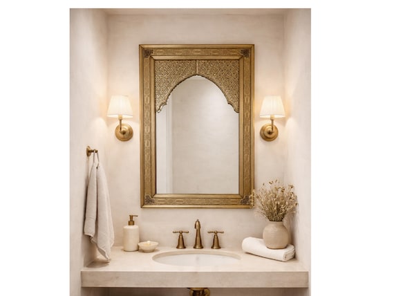 Arches mirror brass frame, Moroccan Mirrors, Large Decorative Mirror, Bathroom Mirrors, Gold Mirror Living Room Mirror Large Silver Mirror