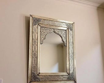 Silver Mirror Floor Mirror Full Length Arch Mirror Large entrance mirrors  Moroccan Mirror Ornate Silver Floor Mirror bathroom mirror