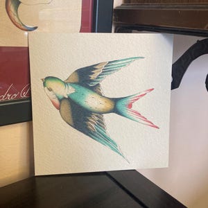 Golondrina común - Impresión artística de 12 cm x 12 cm sobre papel de algodón premium