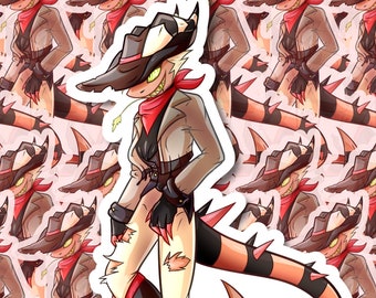 Striker Cowboy themed stickers! Iridescent or Waterproof options! Helluva Boss INSPIRED Fan art!