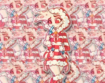 Holographic Angel Dust stickers (Winter themed)! Iridescent (Rainbow Holographic) or Water Resistant options! Hazbin Hotel INSPIRED Fan art!