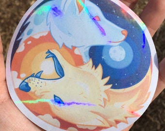 Iridescent Yin and Yang Wolf sticker (Sampson and Sheila) Holographic, Water resistant and Colorful!