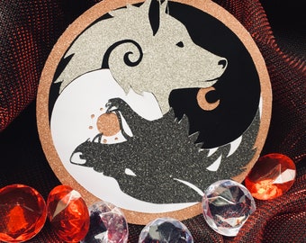 Yin and Yang Wolves Stickers! Wolf Vinyl Decal Stickers. Permanent, Waterproof and Scratch resistant! (Black, White, Gold and Bronze)