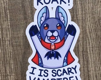 Cute Vampire Deer sticker! "Roar! I is Scary Vampire" Musk Deer themed sticker.