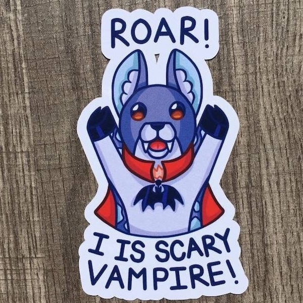 Cute Vampire Deer sticker! "Roar! I is Scary Vampire" Musk Deer themed sticker.