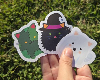 Halloween Spooky cat stickers! (Dracula/ Vampire, Frankenstein's monster, Ghost, Werewolf, Witch) Cute kittens all dressed up for Fall!