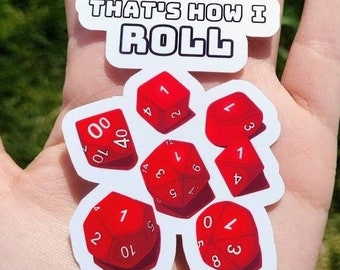 Dungeons and Dragons dice stickers! "That's how I roll" Critical fail die stickers. Natural 1 funny, nerdy, gifts!
