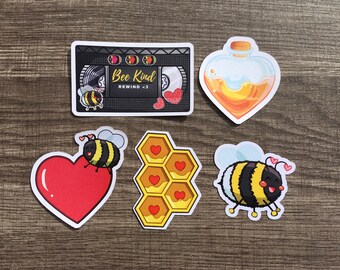 Save the Bees themed stickers! Cute "Bee Loving" Bee, Honey and Heart themed sticker Bundle!  Great for planners, notebooks and more!