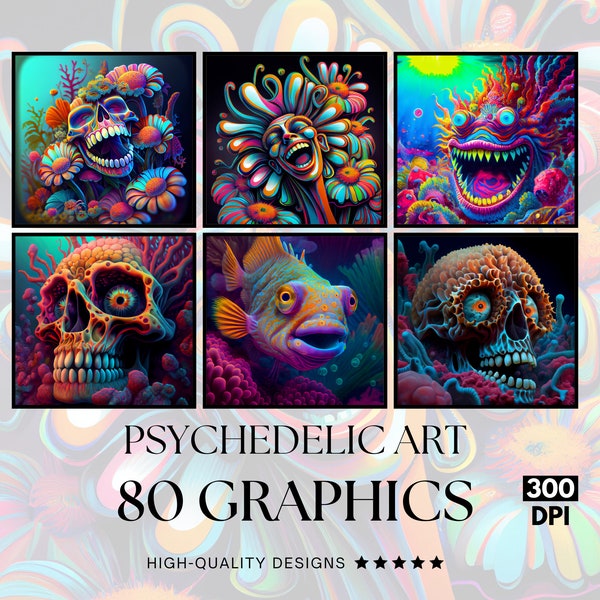 80 Psychedelic Art, PNG Clipart Bundle, Sublimation Print, Graphics Bundle, Commercial Use, Watercolour Artsublimation designs