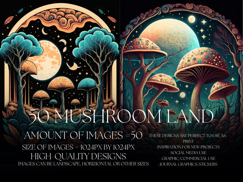 50 MUSHROOM LAND PNG Clipart Bundle Sublimation Print Etsy