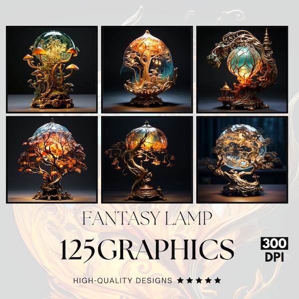 125 Fantasy Lamp, PNG Graphics Bundle, Commercial Use, 300DPI, Fantasy ART HYPERREALISTIC