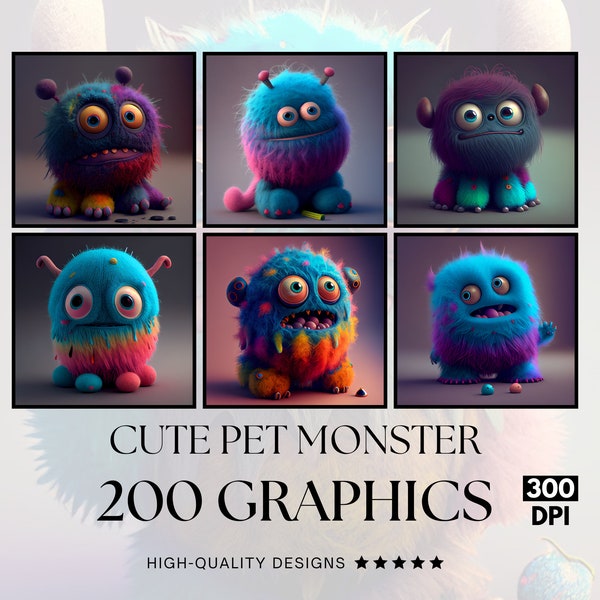 200 Cute Pet Monster, PNG Clipart Bundle, Sublimation Print, Graphics Bundle, Commercial Use, Watercolour Artsublimation designs