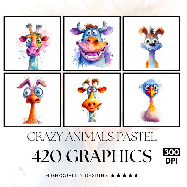 Giant 420 Funny Crazy Animals Pastel Bundle vol 1, PNG Clipart Bundle, Sublimation Print, Graphics Bundle, Utilisation commerciale