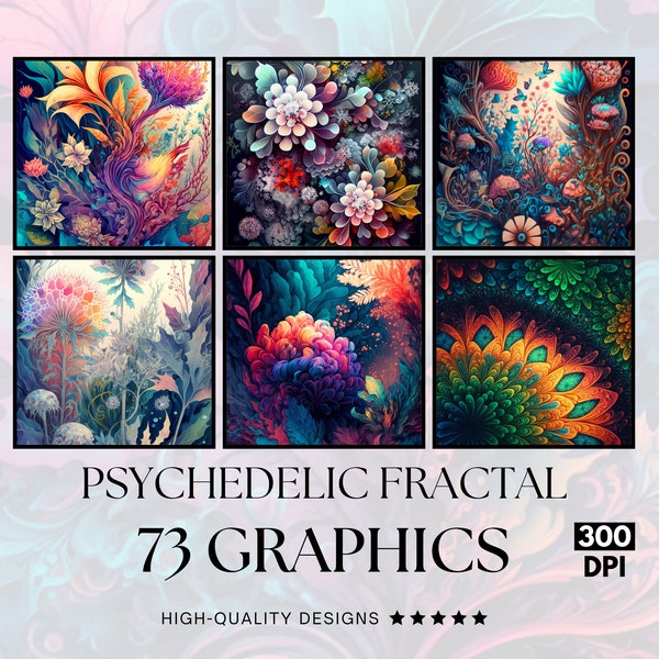 73 PSYCHEDELIC FRACTAL, PNG Clipart Bundle, Sublimation Print, Graphics Bundle, Commercial Use, Watercolour Artsublimation designs