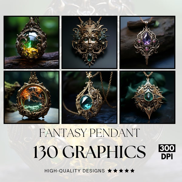 130 Fantasy Pendant, PNG Graphics Bundle, Commercial Use, 300DPI, Fantasy ART HYPERREALISTIC