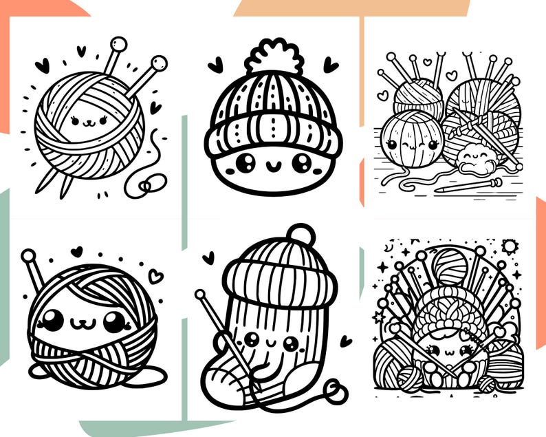 Knitting PDF & PNG Kawaii Coloring Pages for Children and Adults ...