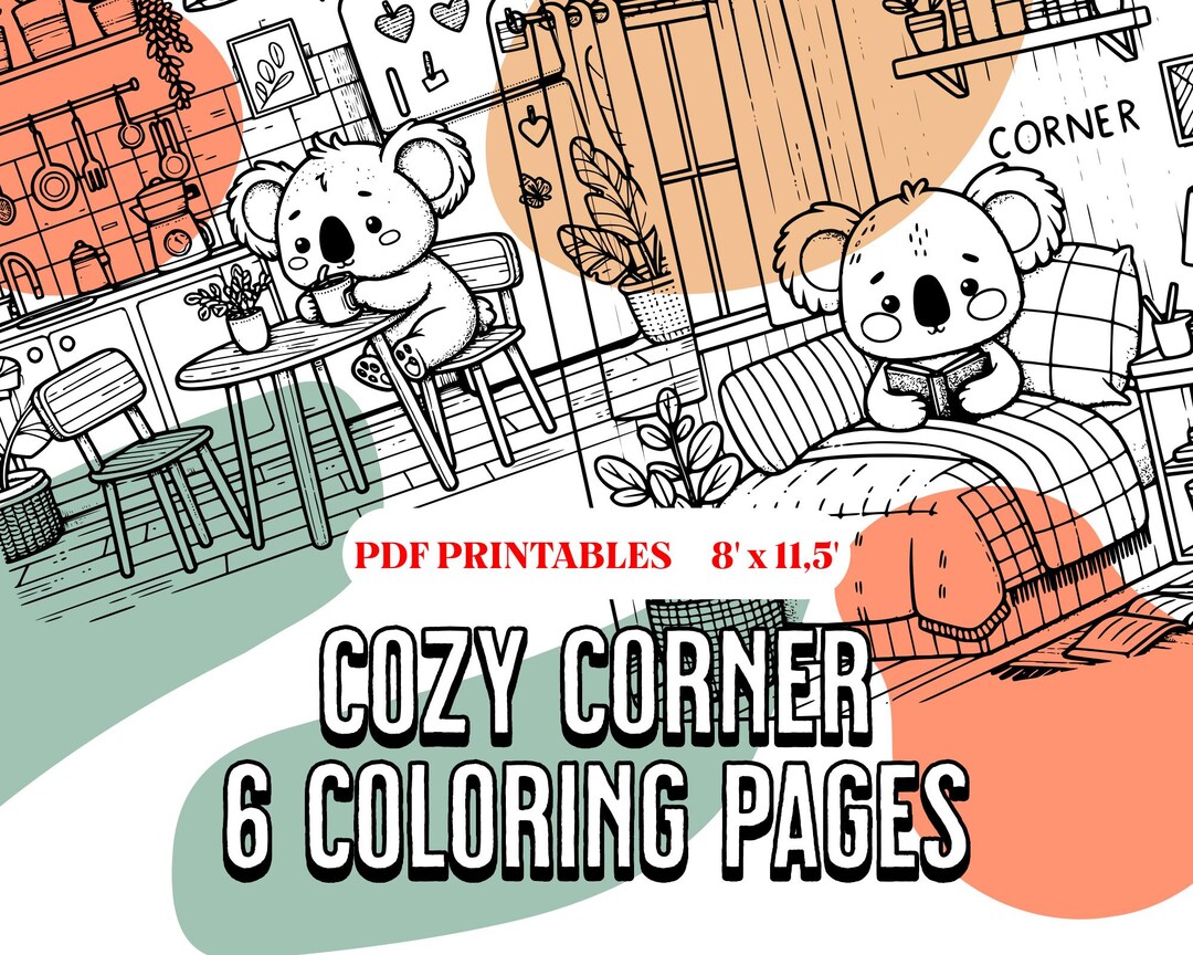 Cozy Room Coloring Pages, Cute Printable PDF, Kawaii Coloring for ...
