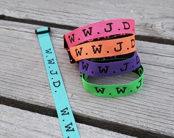5 WWJD Bracelet Bright Color Pack Pink Orange Purple Green