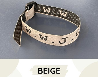 Beige WWJD geweven armband met originele gedichtkaart | Populaire kleur | Wat zou Jezus doen Vriendschap, doop, religieus cadeau