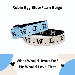Robin Egg Blue WWJD/ Beige HWLF Bracelets+Original Poem|Casual Christian Accessories|Positive Affirmation Jewelry| Christ Centered Christmas
