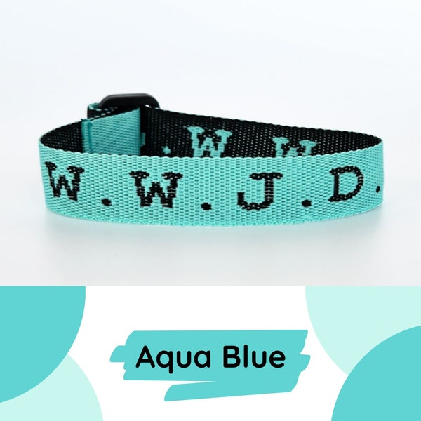 Aqua Blue WWJD Bracelet with Original Inspirational Poem| What Would Jesus Do Baptism, Friendship or Religious gift| Neon Summer Fashion