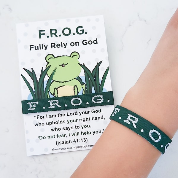 Fully Rely On God - FROG |Ever Green or Black Woven, Adjustable Strap Bracelet |Christian Religious |Neutral Color Jewelry| Youth Camp Gift