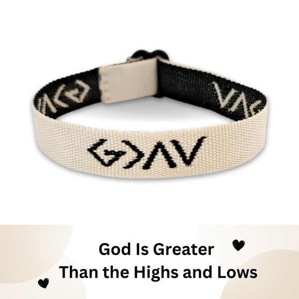 God is Greater than the Highs and Lows- Woven Adjustable Strap Bracelet| Christian Religious| Neutral Everyday Jewelry| Youth Camp Gift