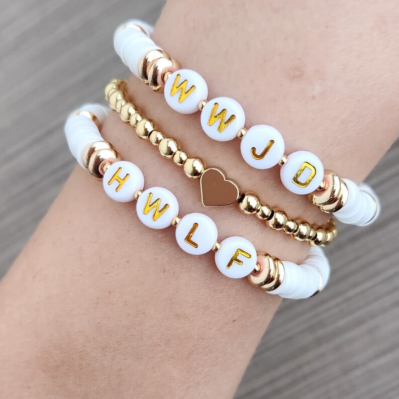 WWJD/HWLF Heishi Clay Bead Bracelet 14K Gold Finish Heart Etsy