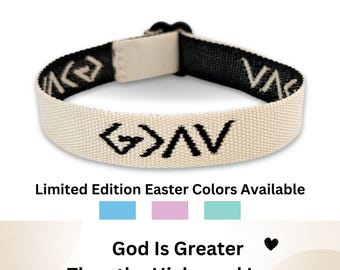 God is groter dan de hoogte- en dieptepunten geweven armband met verstelbare riem| Christelijk Religieus| Neutrale Jezus-sieraden voor elke dag| Paascadeau