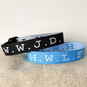 Black WWJD+Light Blue HWLF Bracelet Set + Original Poem| Casual Christian Accessories| Comfortable High Quality Everyday Wear, Fit all Ages