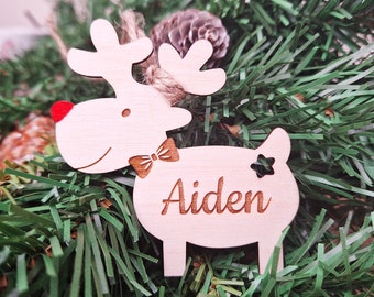 Personalised Wooden Christmas decoration in the shape of Reindeer Xmas 2023 Custom Personalised Christmas decoration Tree Decoration Baubles