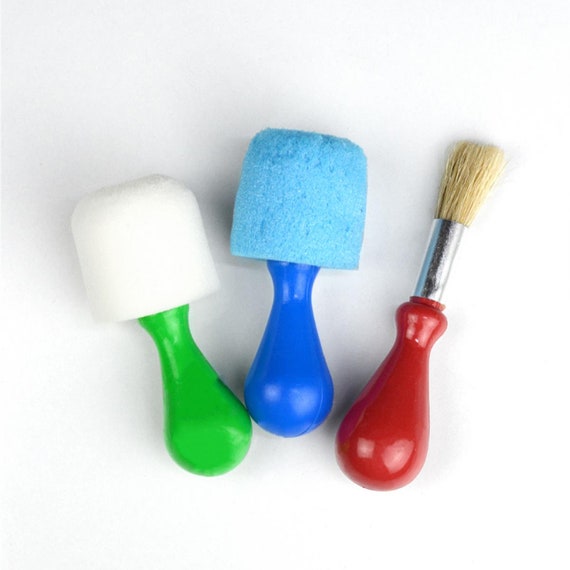 3 Pcs Sponge and Brush Set Green Handle Sponge Blue Handle 