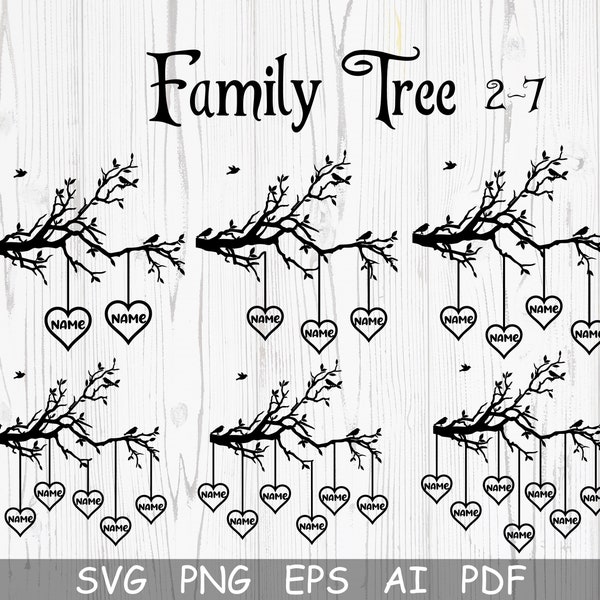 Family Tree Svg, Bundle 2-7 Members Family Tree, Branch Svg, Family Heart Tree Svg, Family Svg, Tree Of Life Svg, Cut file for Cricut