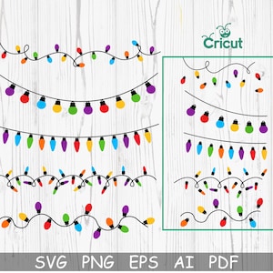 Svg de lumières de Noël, joyeux Noël, lumières de Noël Png, chaîne de Noël Svg, lumières colorées Svg, Clipart, fichier Svg pour cricut, camée